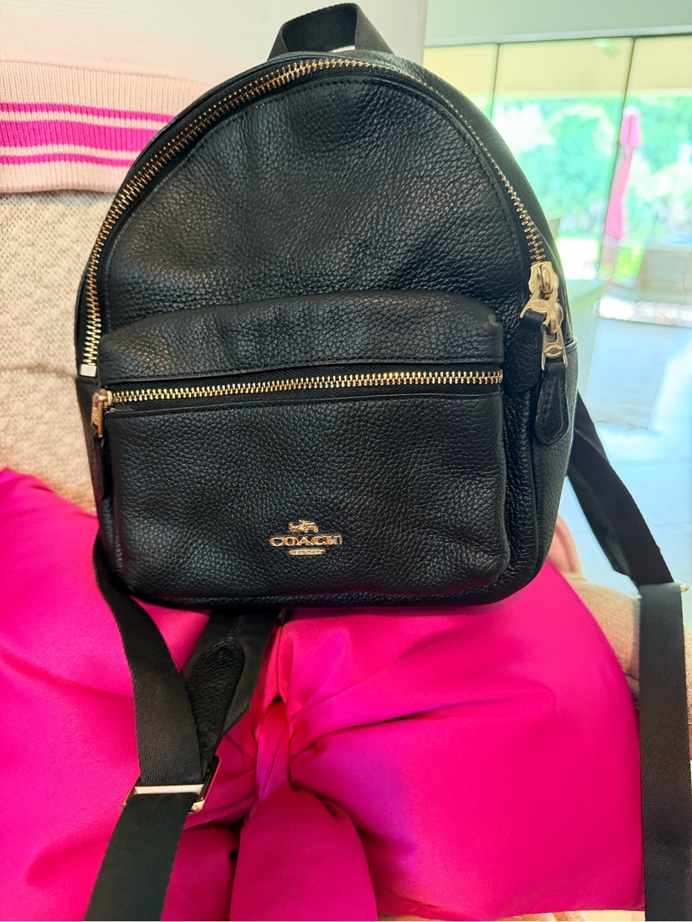Coach Black Pebbled Leather Mini Backpack with Gold Hardware - Picture 6 of 7